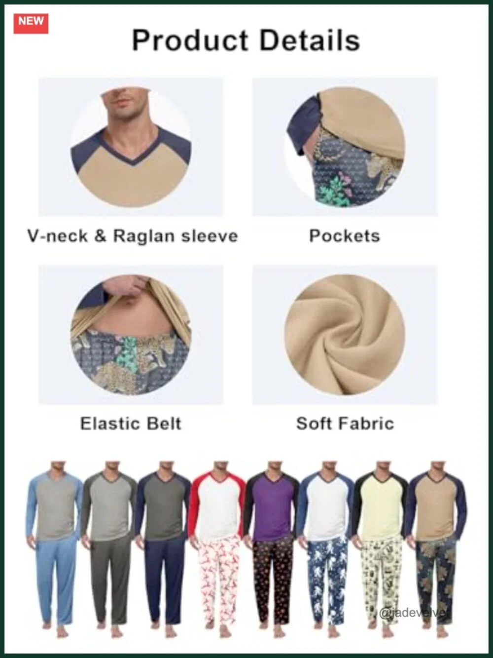 Men's Ultra-Soft Lightweight Long Sleeve Pajama Set V-Neck with Pockets